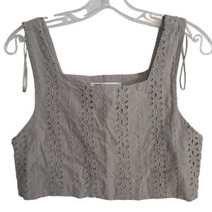 Zara Eyelet Embroidered Crop Top Women's XS Taupe Boho Square Neck